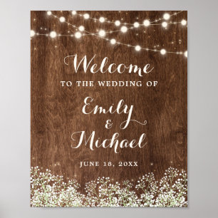 Rustic Wood Baby's Breath Wedding Welcome Sign