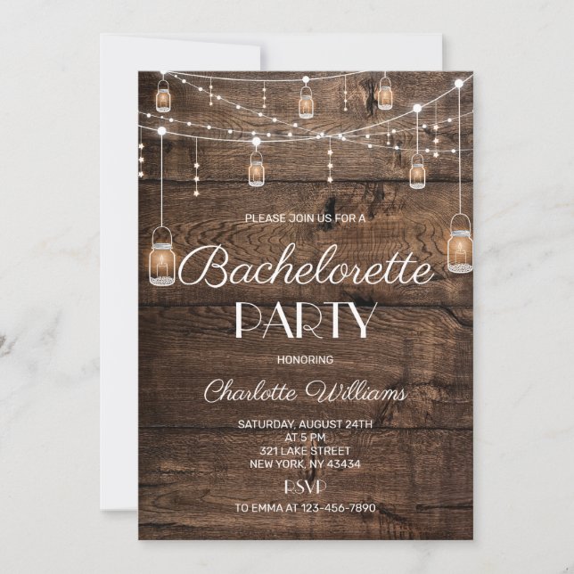 Rustic Wood Bachelorette Party Invitation (Front)