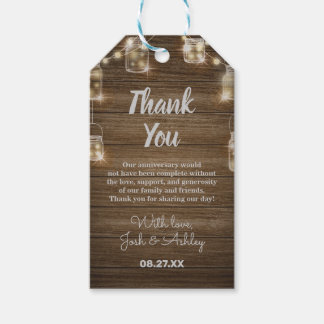 Rustic Wood Background Light Glass Jar Anniversary Gift Tags