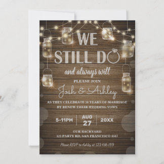Rustic Wood Background Light Glass Jar Anniversary Invitation