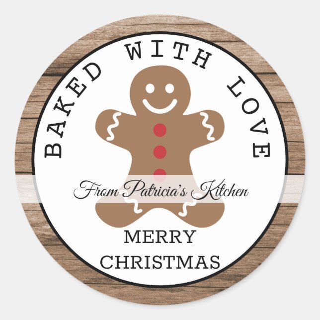 Rustic Wood Baked With Love Christmas Cookies Classic Round Sticker (Front)