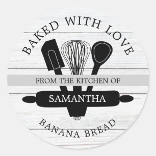 Rustic Wood Banana Bread Baked With love   Classic Round Sticker