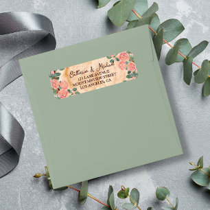 Rustic Wood Bark Rings Watercolor Pink Roses Green