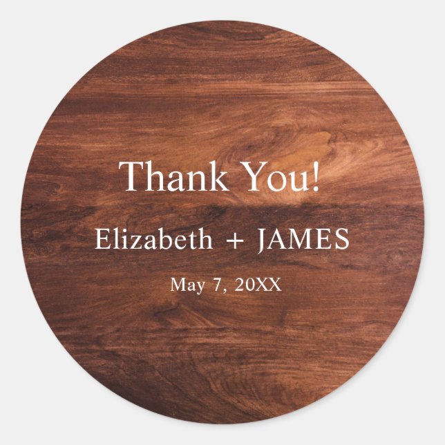 Rustic Wood Barn Grain Wedding Classic Round Sticker (Front)