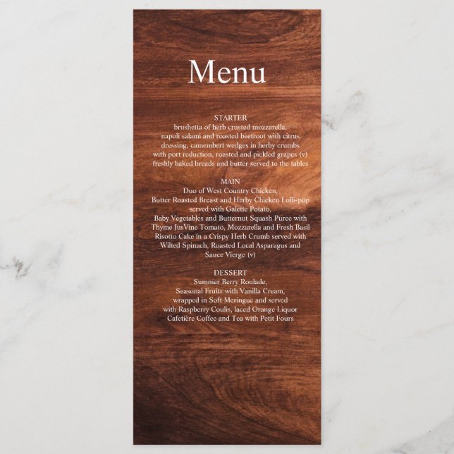 Rustic Wood Barn Grain Wedding Menu (Front)