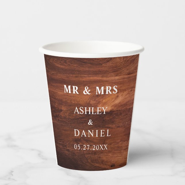 Rustic Wood Barn Grain Wedding Paper Cups (Front)