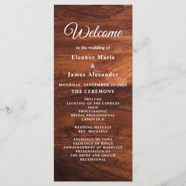 Rustic Wood Barn Grain Wedding Programme (Front)
