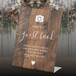 Rustic Wood Barn Photo Guest Book Pedestal Sign