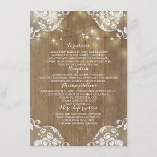 Rustic Wood Barn String Lights Wedding Information Enclosure Card