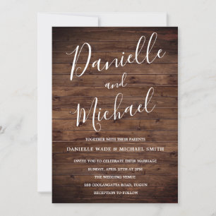Rustic Wood Barn Typographic Simple Wedding Invitation