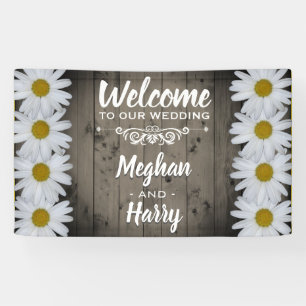 Rustic Wood Barn Wedding Daisy Floral Welcome Banner