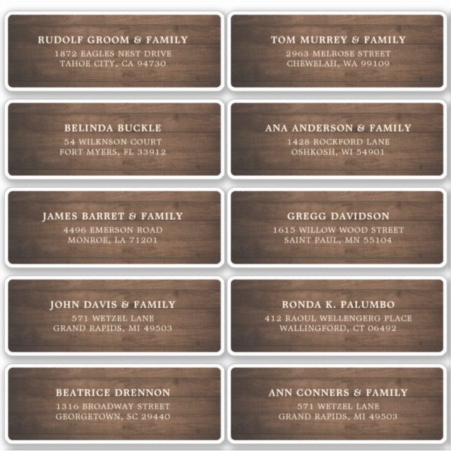 Rustic Wood Barn Wedding Guest Name Address Label (Front)