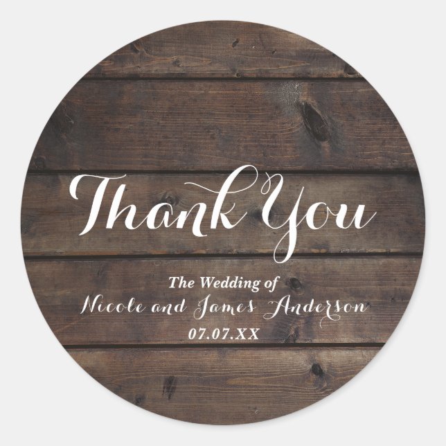 Rustic Wood Barn Wedding Party Elegant Favour Classic Round Sticker (Front)