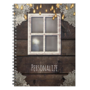 Rustic Wood Barn Window & Lights Country Farmhouse Notebook