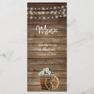 Rustic Wood Barrel and Country White Flowers Menu