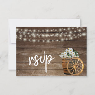 Rustic Wood Barrel and Country White Flowers- RSVP Card