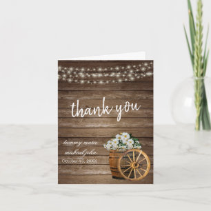 Rustic Wood Barrel and Country White Flowers Thank You Card