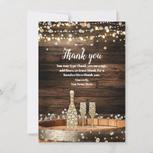 Rustic Wood Barrel Champagne Wine Glass Thank You  Invitation
