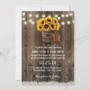 Rustic Wood Barrel Country Sunflower Wedding Invitation