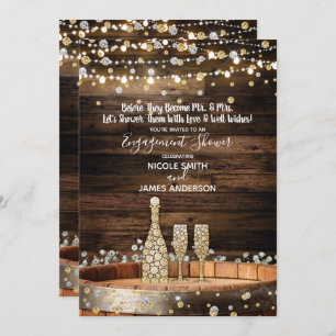 Rustic Wood Barrel & Lights Champagne Celebration Invitation