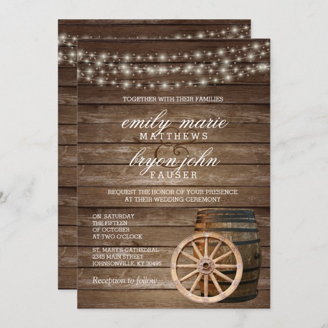 Rustic Wood Barrel Wedding Invitation (Front/Back)