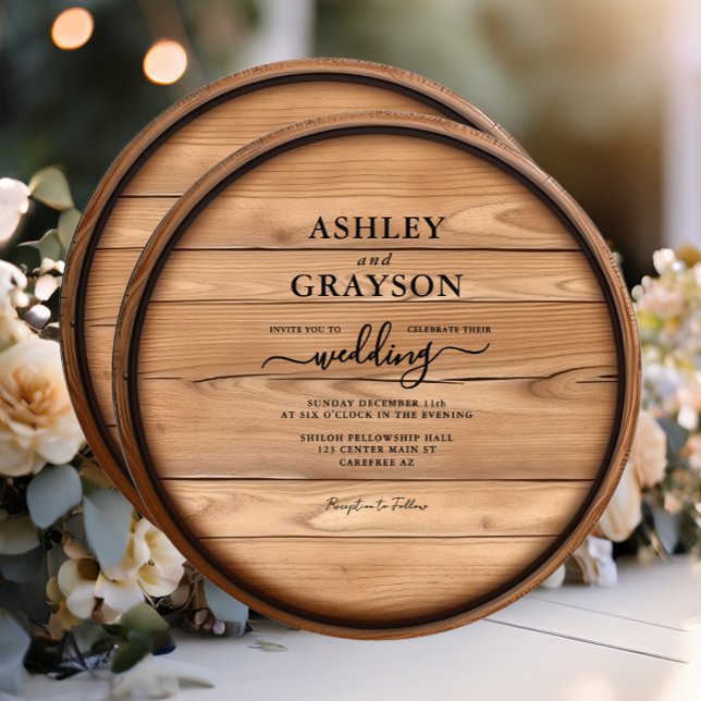 Rustic Wood Barrel Wedding Invitation (Creator Uploaded)