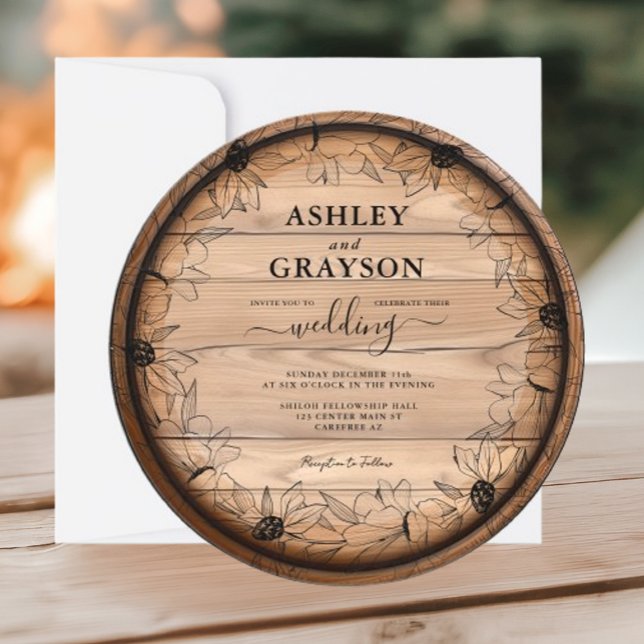 Rustic Wood Barrel Wedding Invitation (Creator Uploaded)