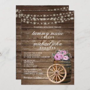 Rustic Wood Barrel Wedding with Pretty Pink Floral Invitation
