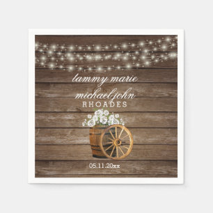 Rustic Wood Barrel Wedding with White Flowers 2 Napkin