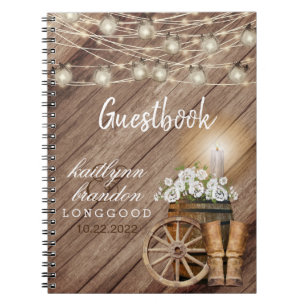 Rustic Wood Barrel & White Floral - Guest Book