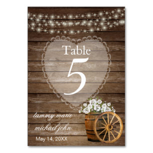 Rustic Wood Barrel, White Flowers - Table Number