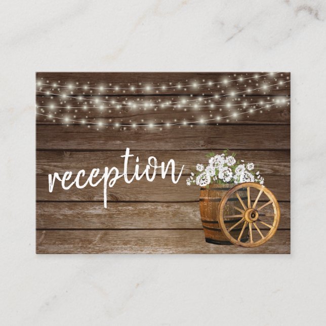 Rustic Wood Barrel with White Flowers- Reception Enclosure Card (Front)