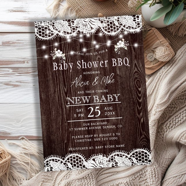 Rustic wood BBQ couples baby shower Invitation (Creator Uploaded)