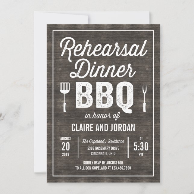 Rustic Wood BBQ Rehearsal Dinner Invitation RWC (Front)