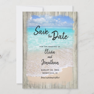 Rustic Wood Beach Aqua Blue Ocean Wedding Save The Date