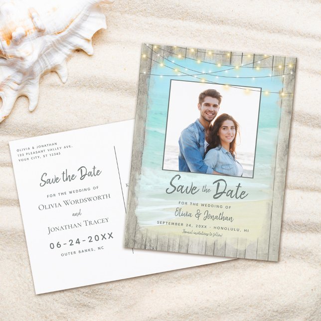 Rustic Wood Beach Save the Date Wedding Announcement Postcard (Creator Uploaded)