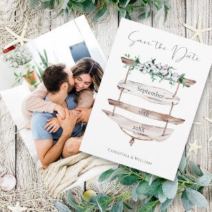 Rustic Wood Beach Sign Watercolor Floral Phogto Save The Date