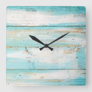 Rustic Wood beach teal colour clock