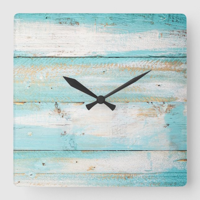Rustic Wood beach teal colour clock (Front)