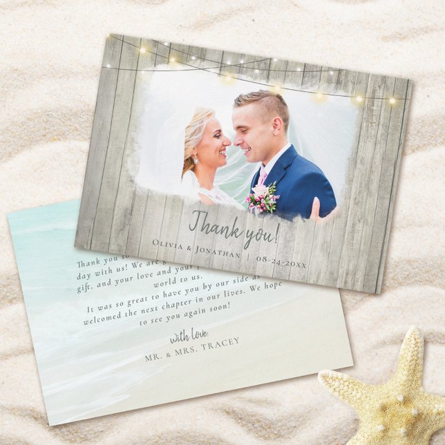 Rustic Wood Beach Wedding Photo Thank You (Creator Uploaded)