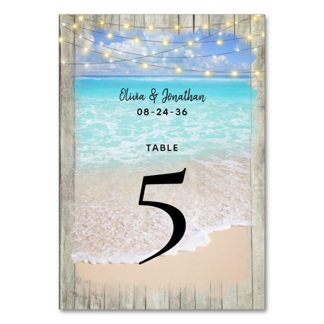 Rustic Wood Beach Wedding Table Number (Front)
