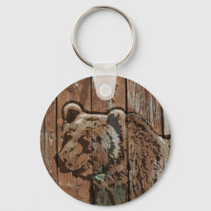 Rustic wood bear key ring