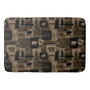 Rustic wood bear moose pattern bath mat