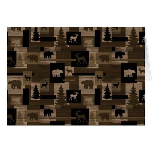 Rustic wood bear moose pattern blank note cards (Front Horizontal)