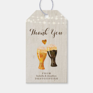 Rustic Wood & Beer Toast Wedding Thank You Gift Tags
