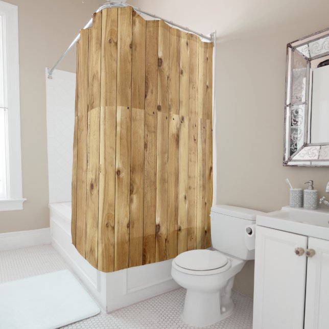 Rustic Wood Beige Shower Curtain (In Situ)
