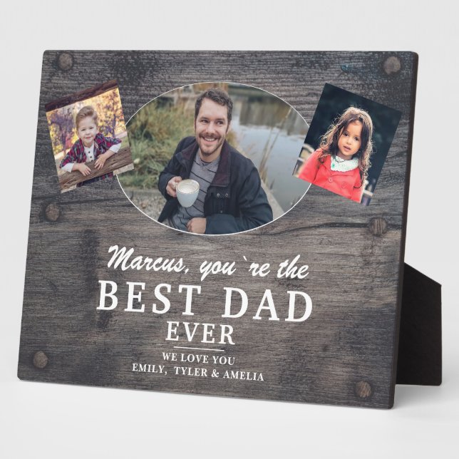 Rustic Wood Best Dad 2 Kids Photo Father`s Day Plaque (Side)