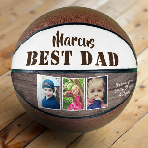 Rustic Wood Best Dad 3 Photo Collage Father`s Day  Basketball