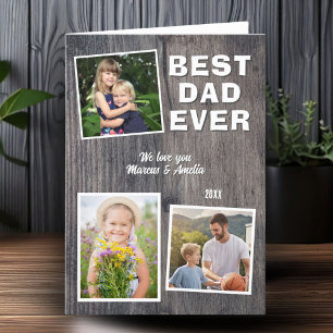 Rustic Wood Best Dad 3 Photo Collage Father's Day  Holiday Card