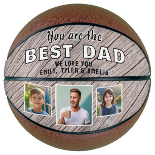 Rustic Wood Best Dad 3 Photo Collage Keepsake Basketball